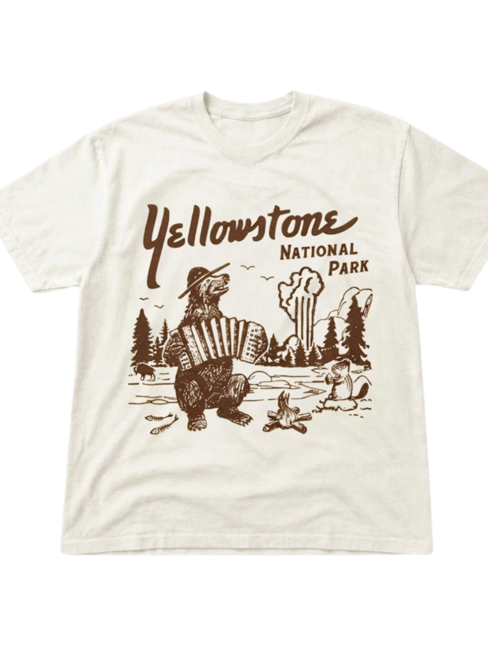 Gildan Yellowstone National Park Graphic Tee - Cream/Brown